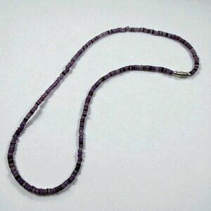 Purple Beaded Surfer Necklace Boho Beach Coastal Discs Handmade 16 Inch